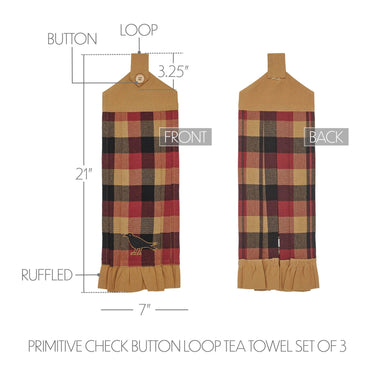 Heritage Farms Primitive Check Button Loop Tea Towel Set of 3 - The Fox Decor